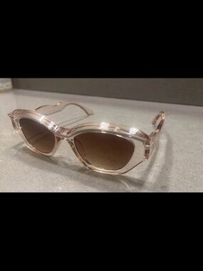 Clear Champagne Pink Cat-Eye Sunglasses with Brown Gradient Lenses